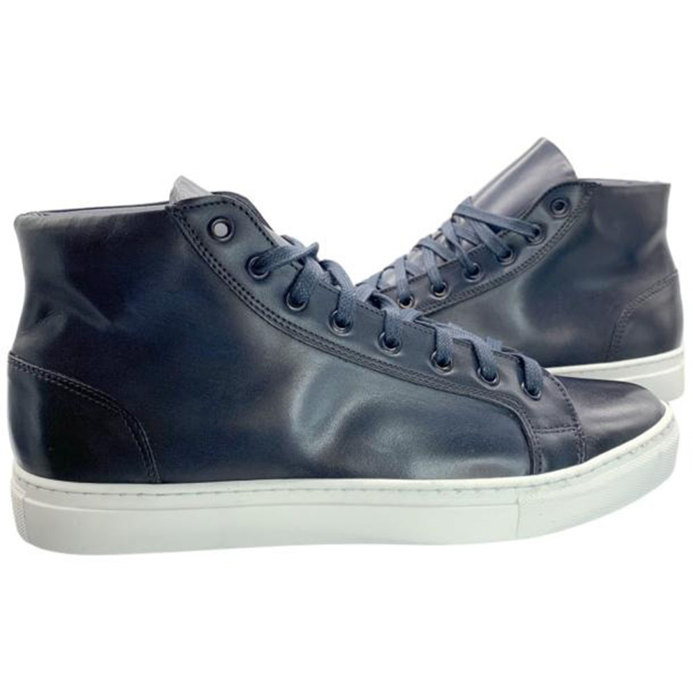 Paolo Shoes Alberto Leather High Top Dress Sneakers Blue Image