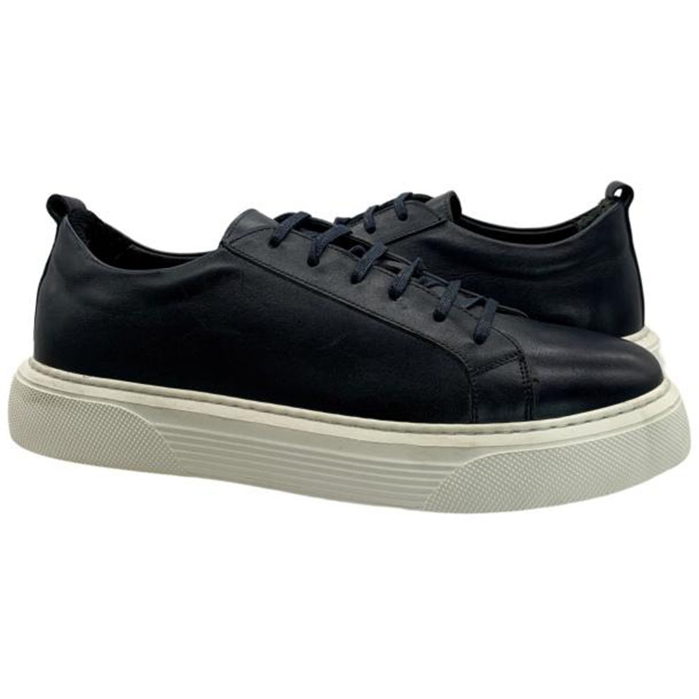 Paolo Shoes Alfonso Low Top Leather Sneakers Navy Blue Image
