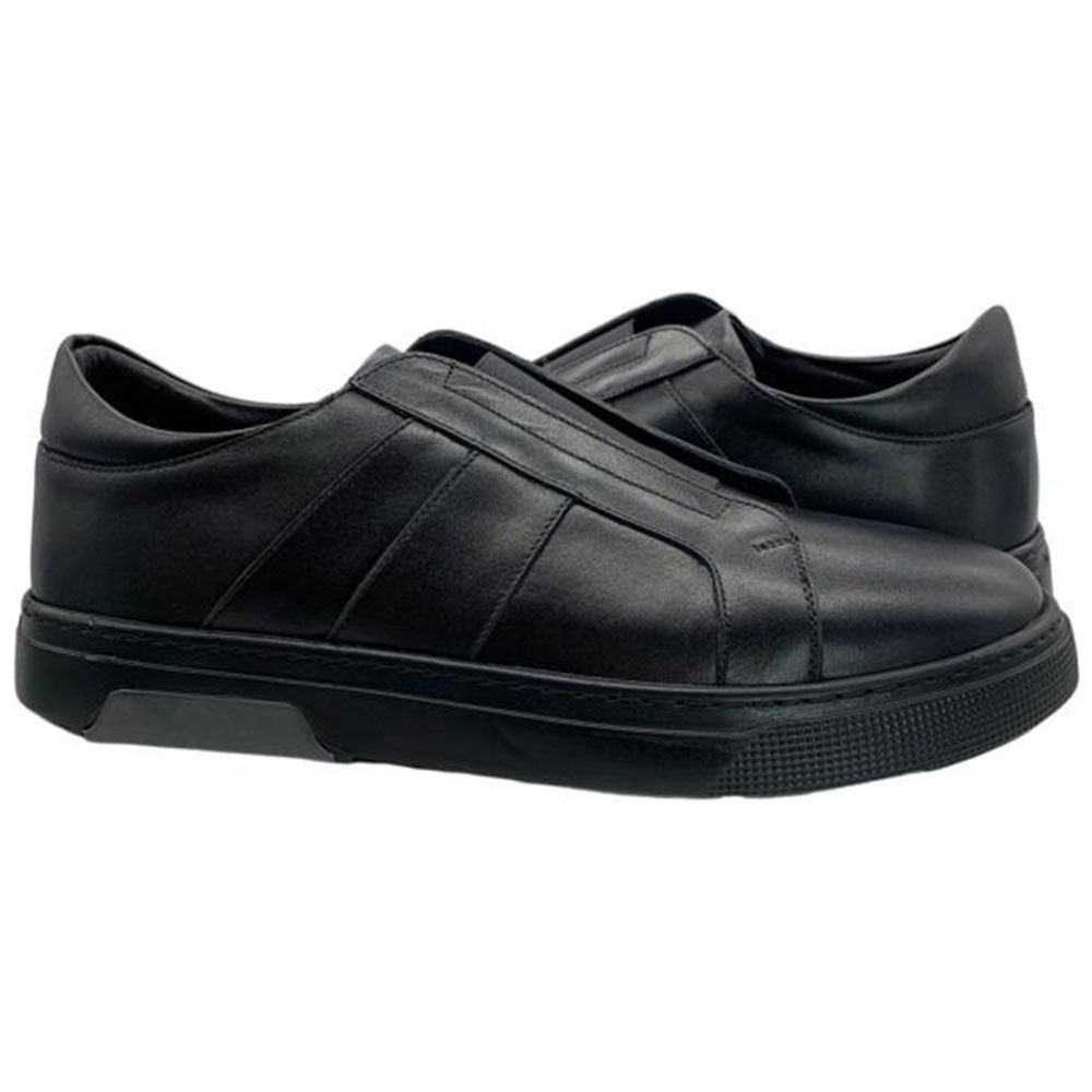 Paolo Shoes Ali Laceless Leather Sneakers Black Image