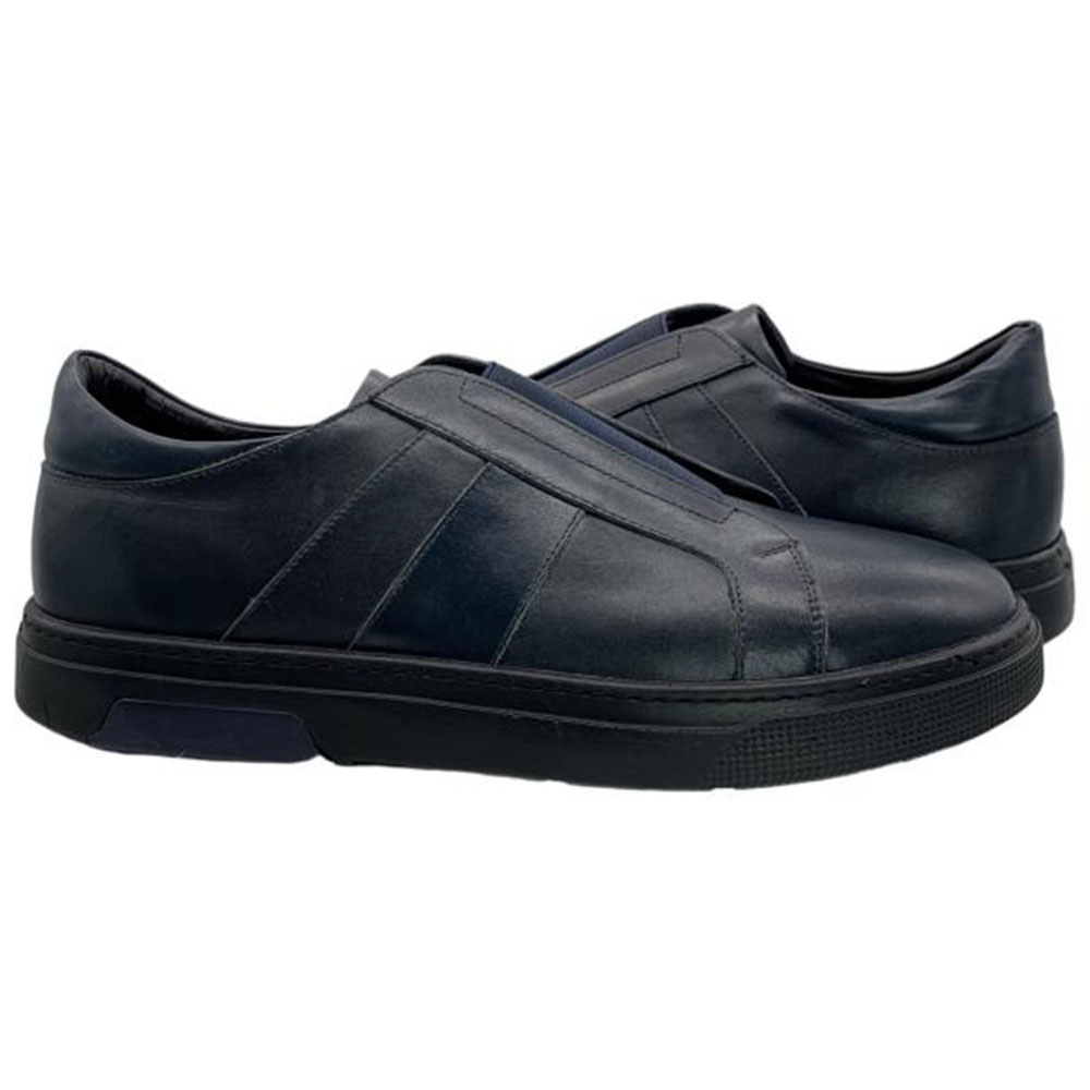 Paolo Shoes Ali Laceless Leather Sneakers Navy Blue Image