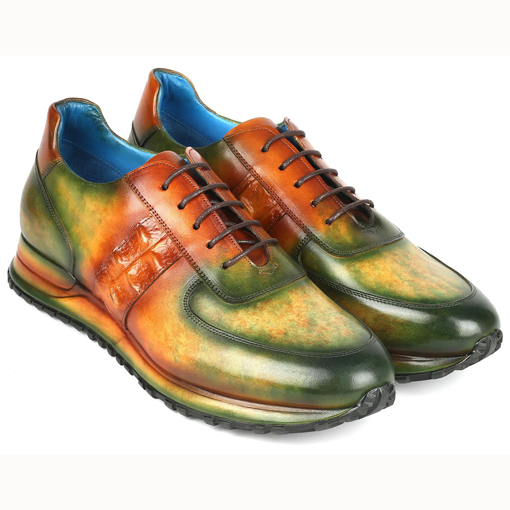 Paul Parkman Croco Textured Sneakers Green / Brown Patina Image