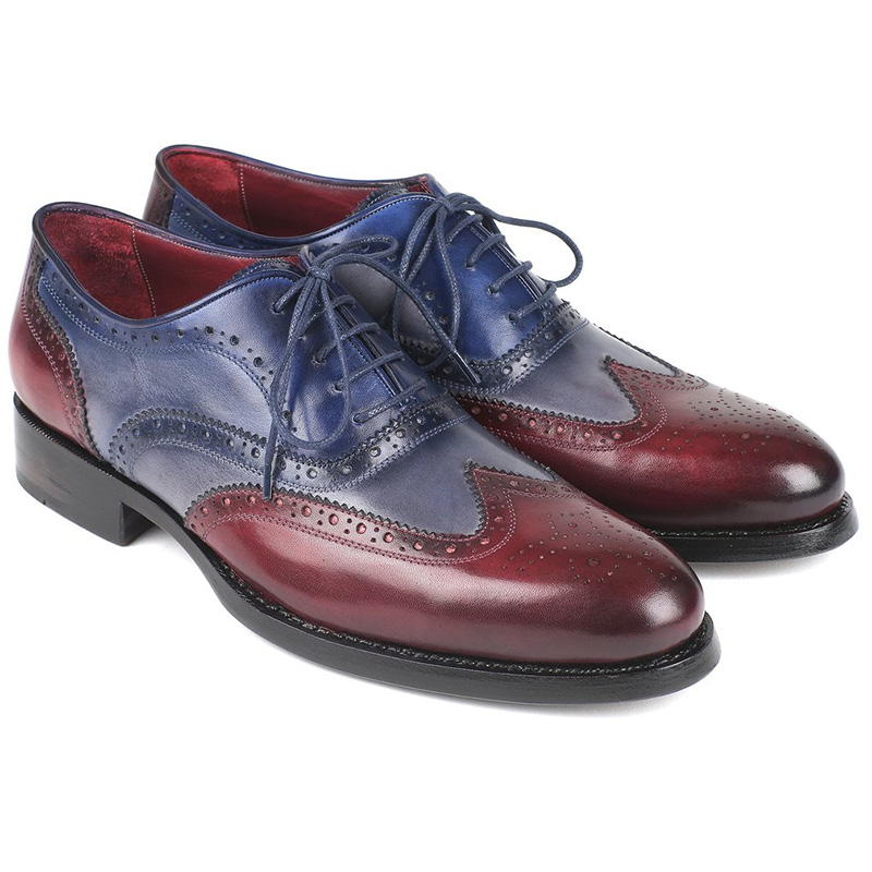 Paul Parkman Goodyear Welted Wingtip Oxfords Bordeuax Grey Blue Image