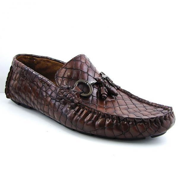 Paul Parkman Handmade Croco Driving Moccasins Brown | MensDesignerShoe.com