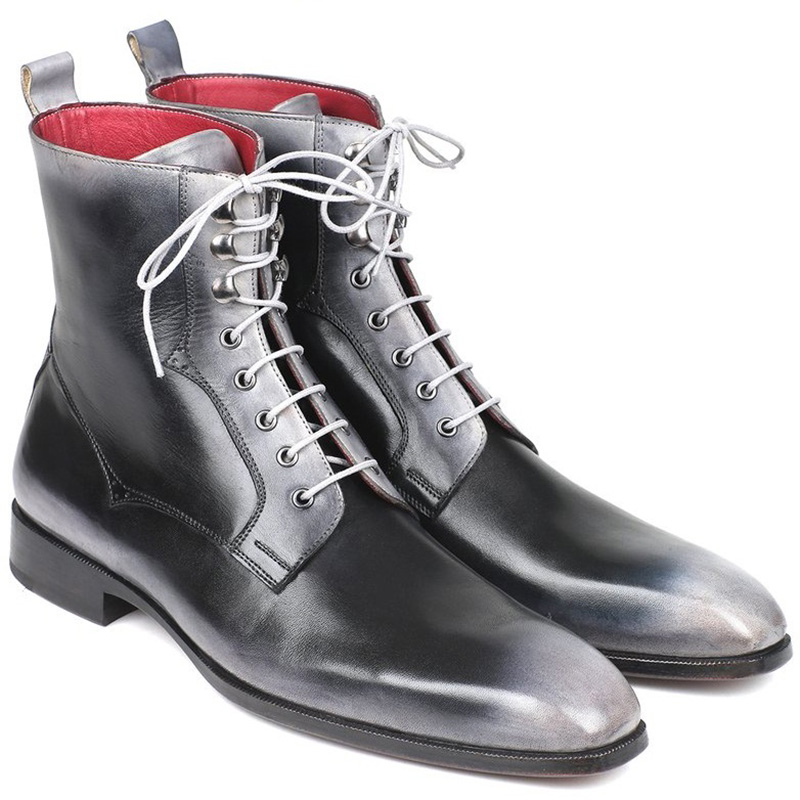 Paul Parkman Leather Lace Up Boots Burnished Gray Image