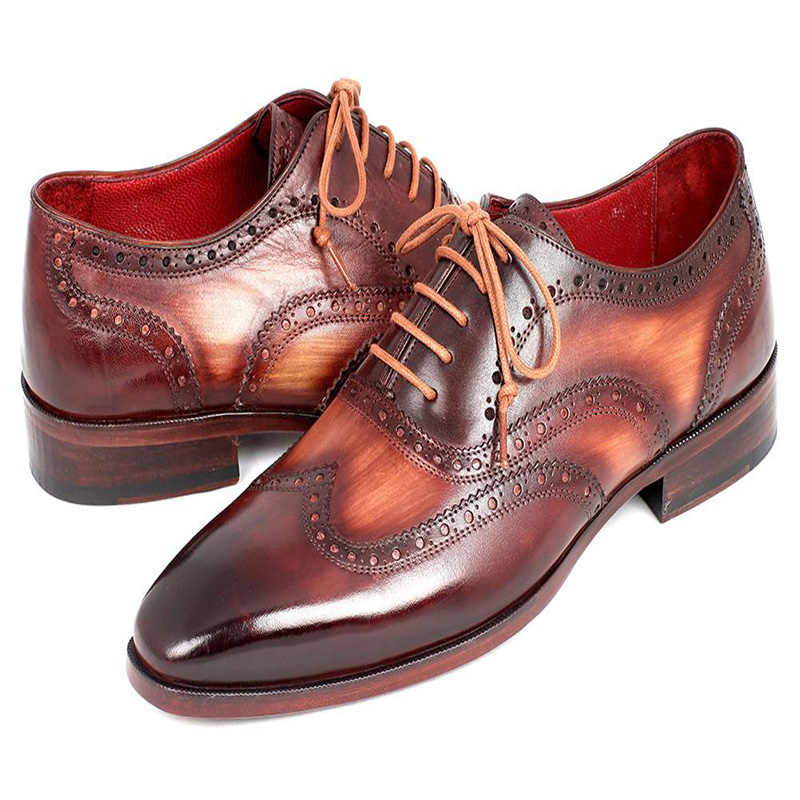 Paul Parkman Men's Wingtip Oxfords Bordeaux & Camel Handmade Shoes