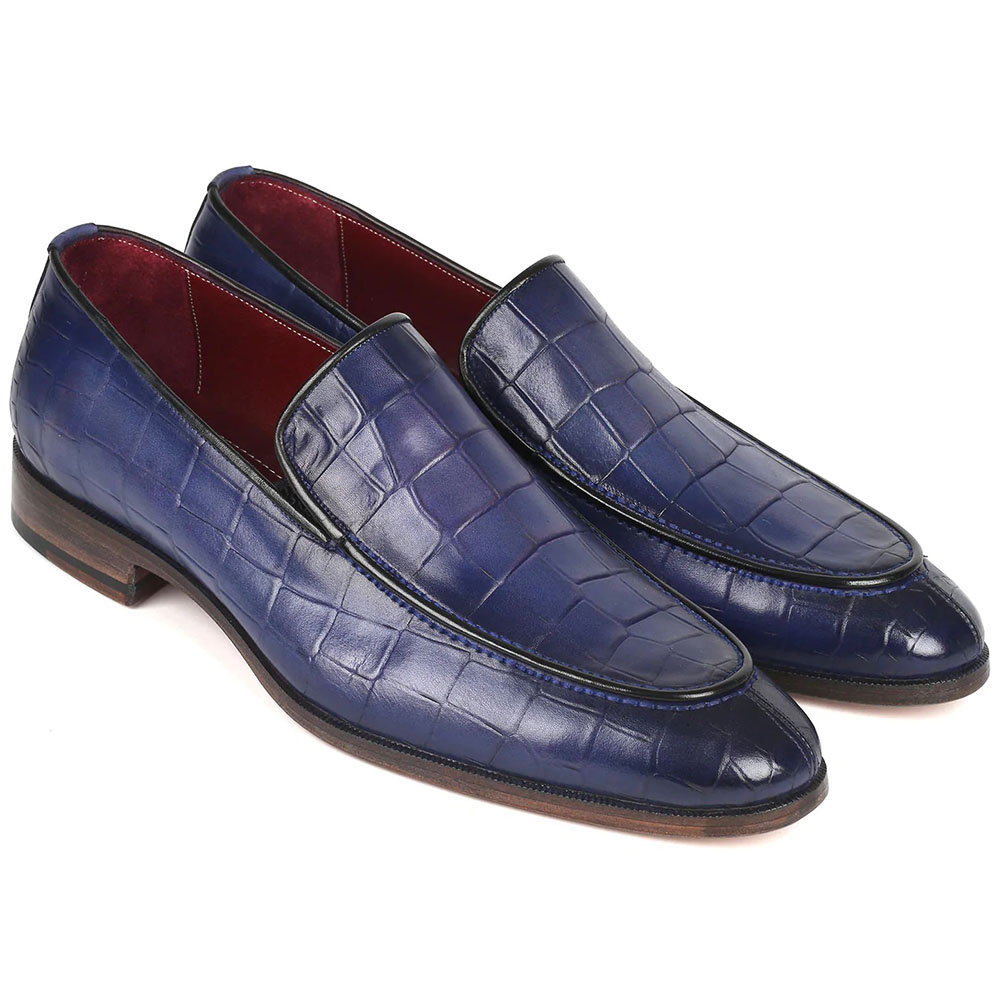 Paul Parkman Textured Croco Leather Loafers Blue Image