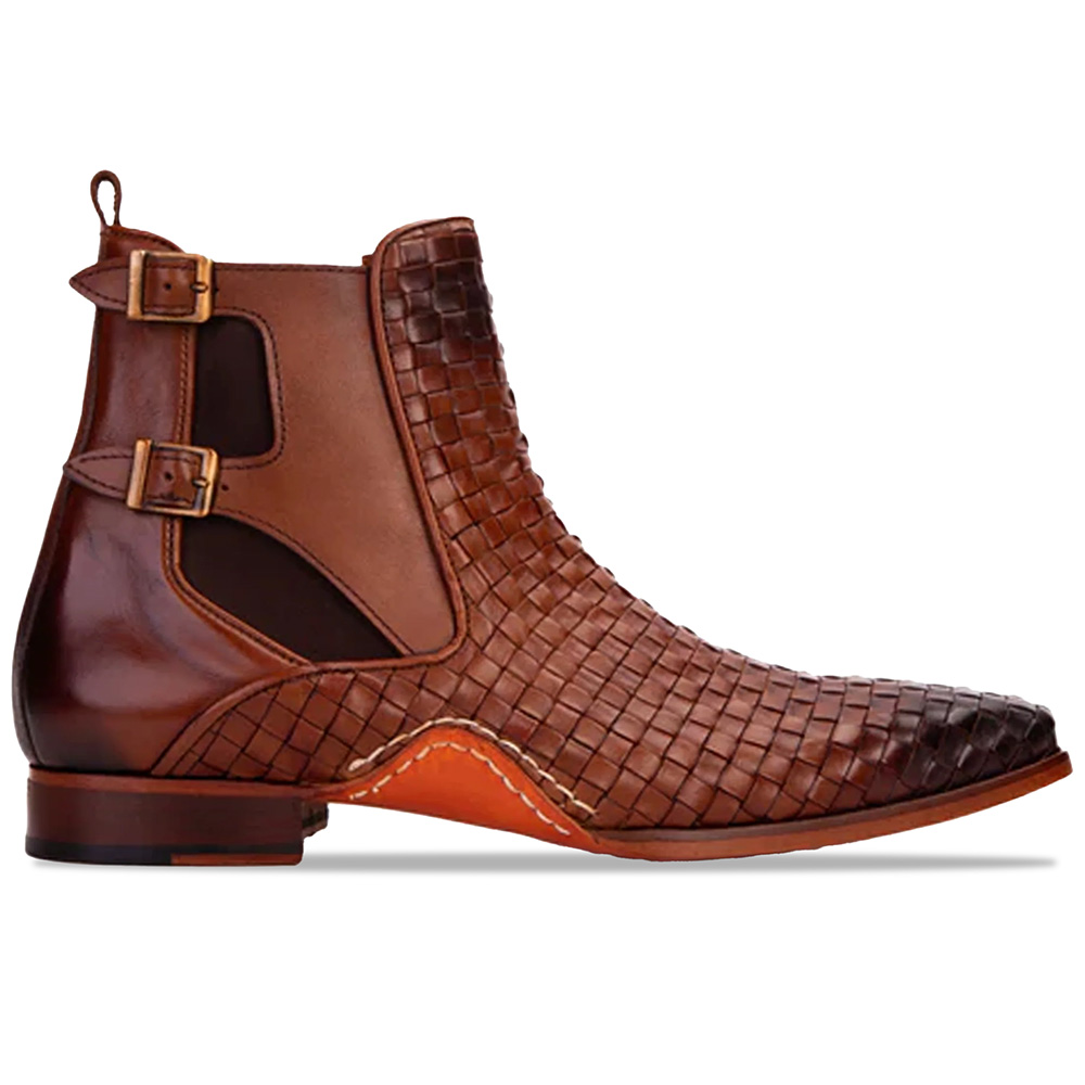 Vinci Leather The Rolls Woven Double Monk Strap Boot Tan Image