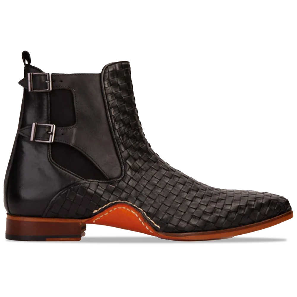 Vinci Leather The Rolls Woven Double Monk Strap Boot Black Image
