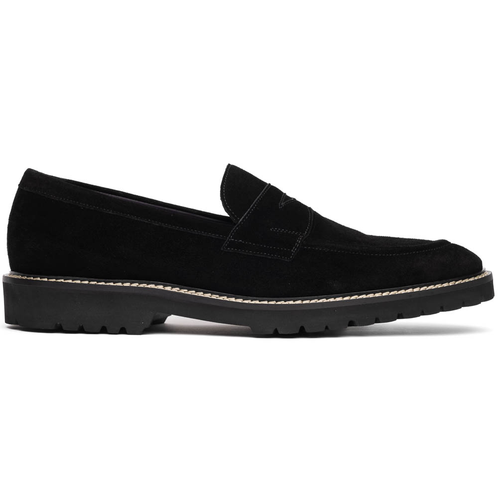 Zelli Roma Italian Suede Penny Loafers Black Image