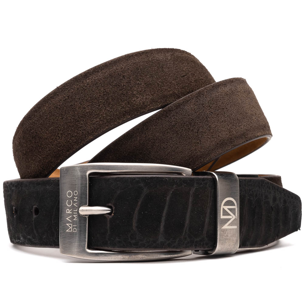 Marco Di Milano Sueded Ostrich & Suede Belt Black / Brown Image