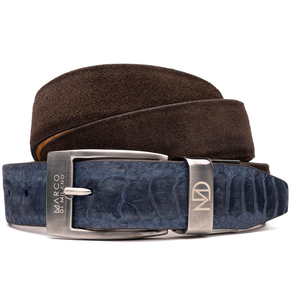 Marco Di Milano Sueded Ostrich & Suede Belt Navy / Brown Image