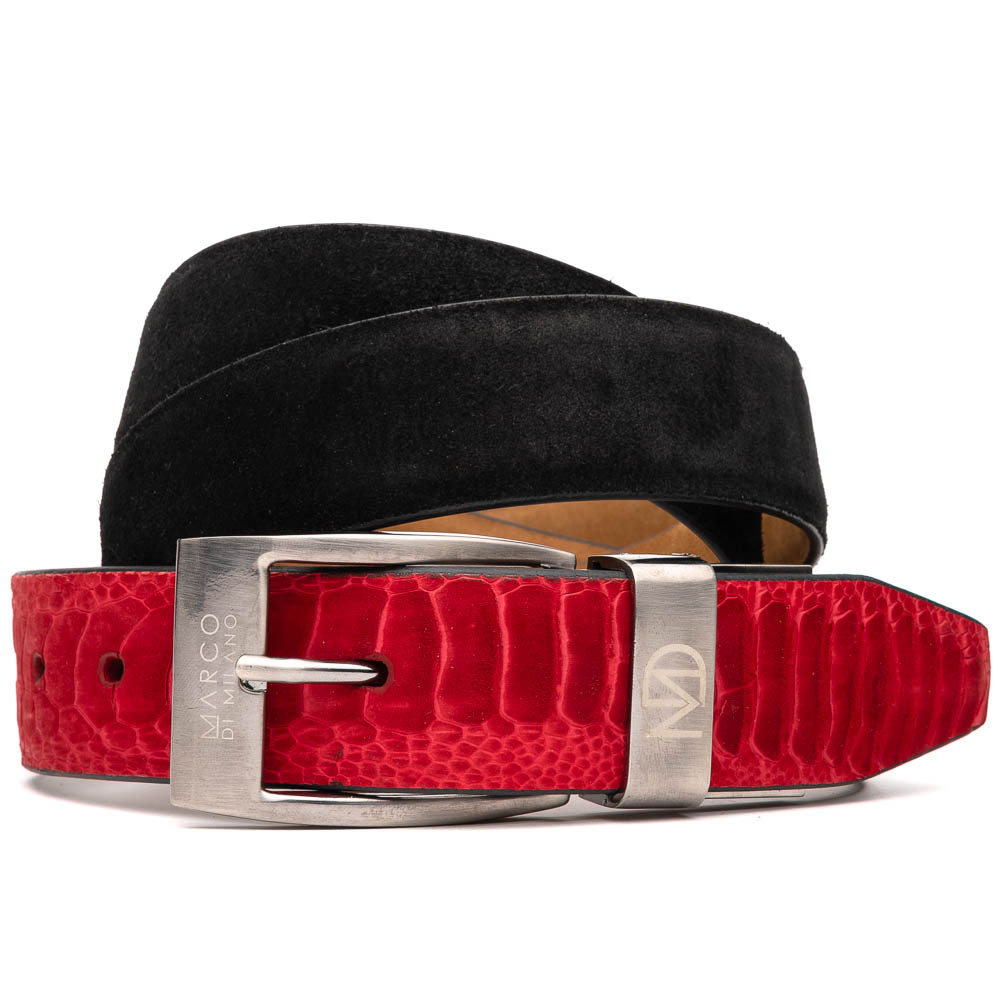Marco Di Milano Sueded Ostrich & Suede Belt Red / Black Image
