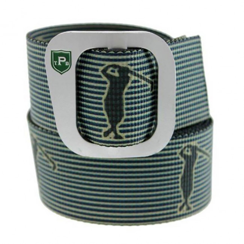 TB Phelps Brunswick Aluminum Slide Belt Pinstripe Golfer Navy Khaki Image