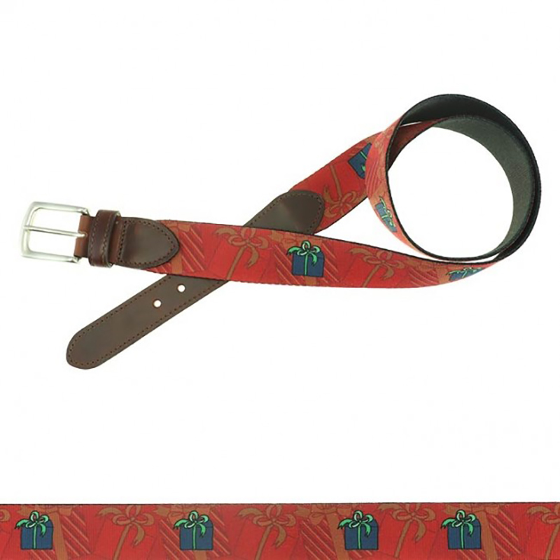TB Phelps Holiday Pattern Hampton Leather Tab Web Belt Gifts Image