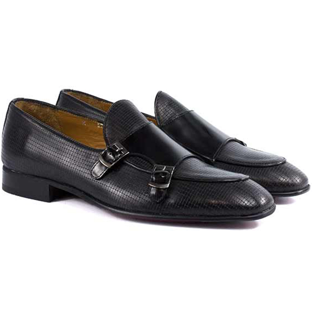 Corrente P000594 Tomaso Double Buckle Loafer Black Image