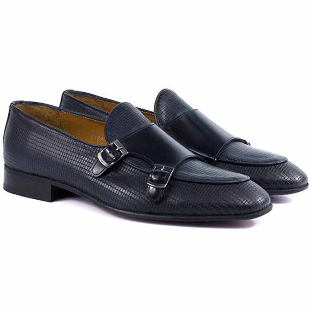 Corrente P000597 Tomaso Double Buckle Loafer Navy Image