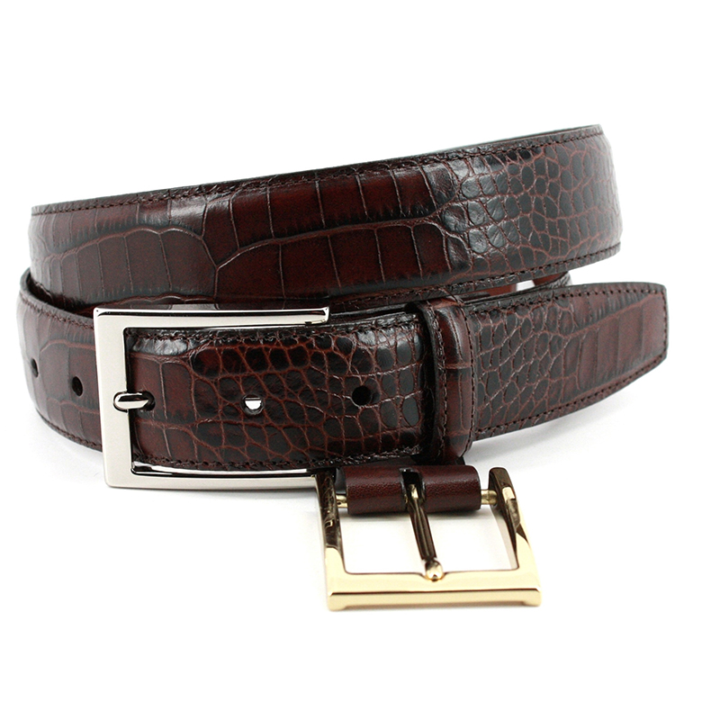 Torino Leather Embossed Alligator Grain Calfskin Belt Brown Image