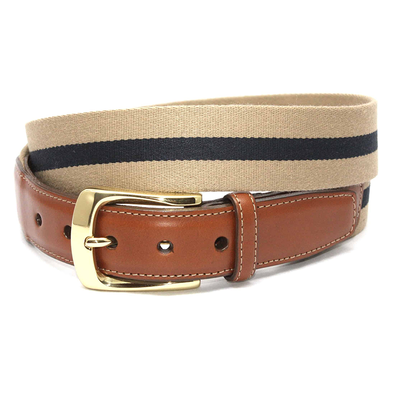 Torino Leather European Ribbed Stripe Surcingle Belt Camel Navy Image