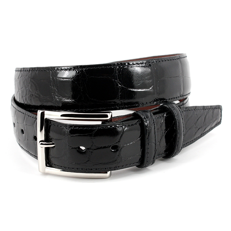 Torino Leather Genuine American Alligator Belt Black | MensDesignerShoe.com