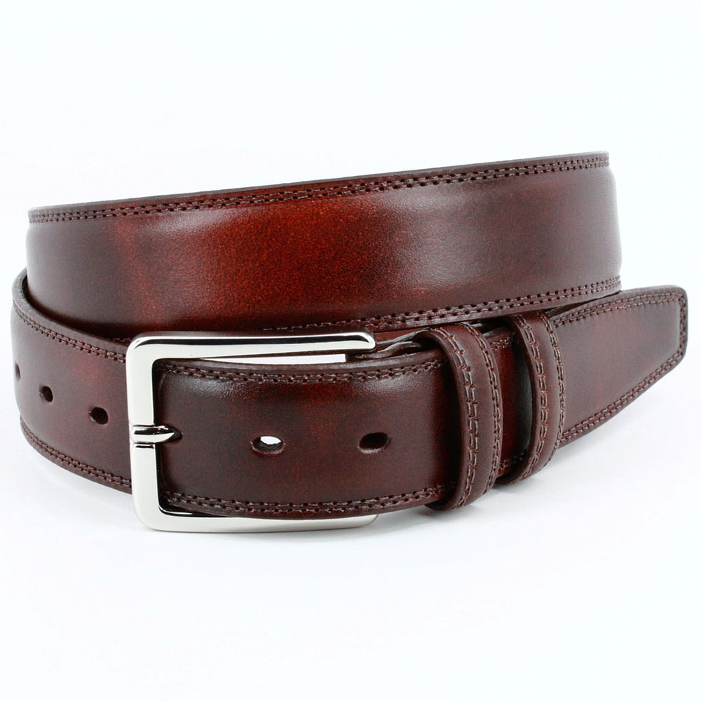 Torino Leather Hand Antiqued Italian Calfskin Leather Belt Mahogany Image