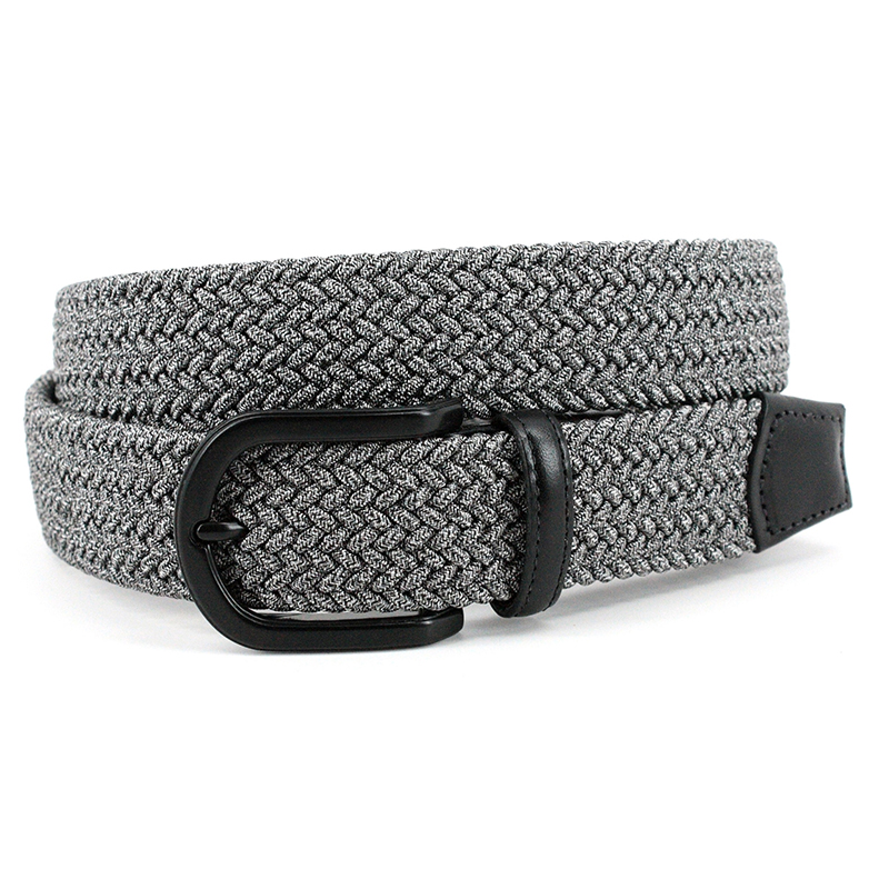 Torino Leather Italian Braided Melange Rayon Elastic Belt Grey Image