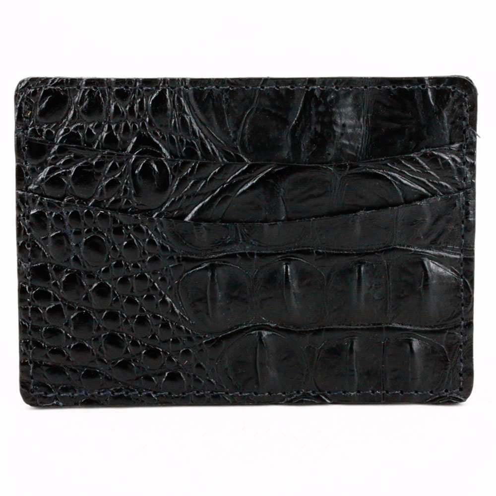 Torino Leather Italian Hornback Croc Calfskin Leather Id Card Case Black Image