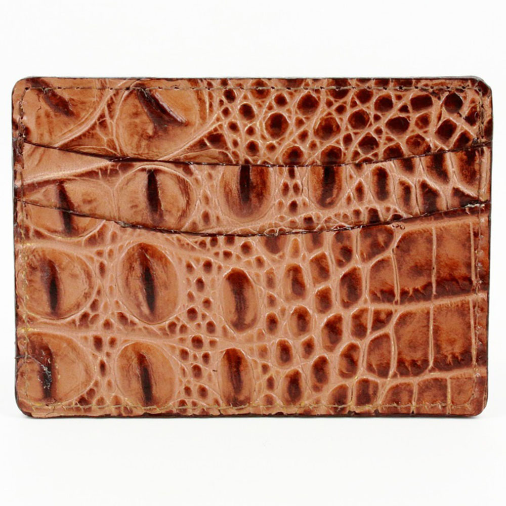 Torino Leather Italian Hornback Croc Calfskin Leather Id Card Case Cognac Image