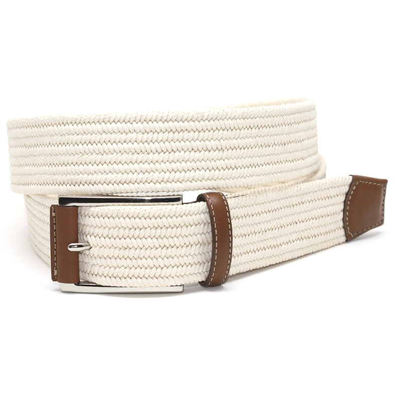 Torino Leather Italian Mini Woven Cotton Stretch Belt Cream Image