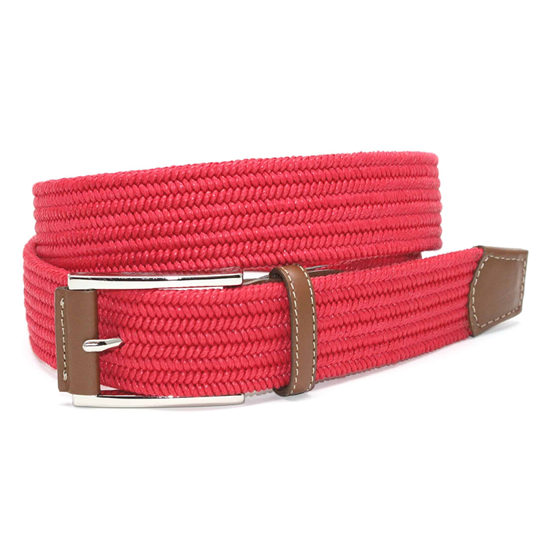 Torino Leather Italian Mini Woven Cotton Stretch Belt Red Image