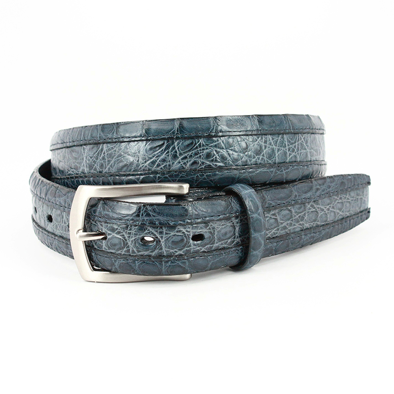 Torino Leather Two-Tone South American Caiman Belt Navy / Blue Jean ...