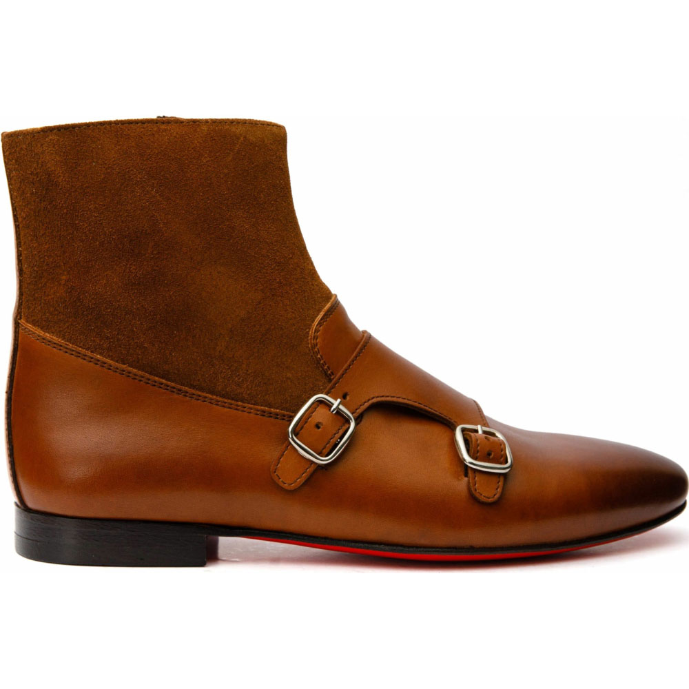 Vinci Leather Preston Cognac Leather / Suede Double Monk Strap Ankle Boot (C-9058) Image