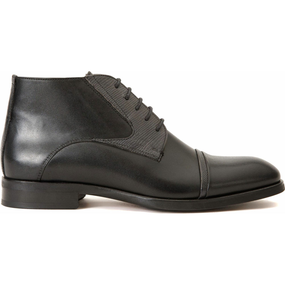 Vinci Leather The Albury Black Cap-toe Derby Lace-up Boot With A Zipper (X-3666) Image