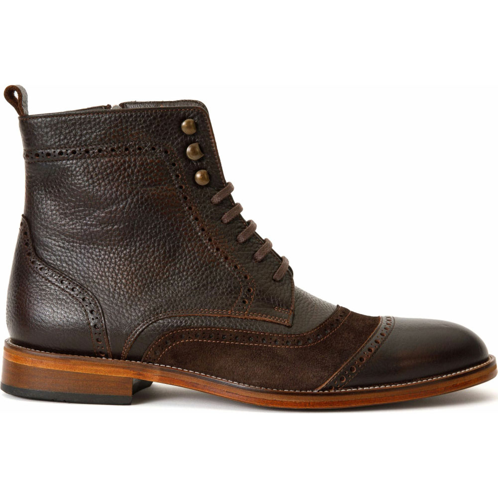 Vinci Leather The Anderson Brown Leather / Suede Brogue Lace-up Boot With A Zipper (14559) Image