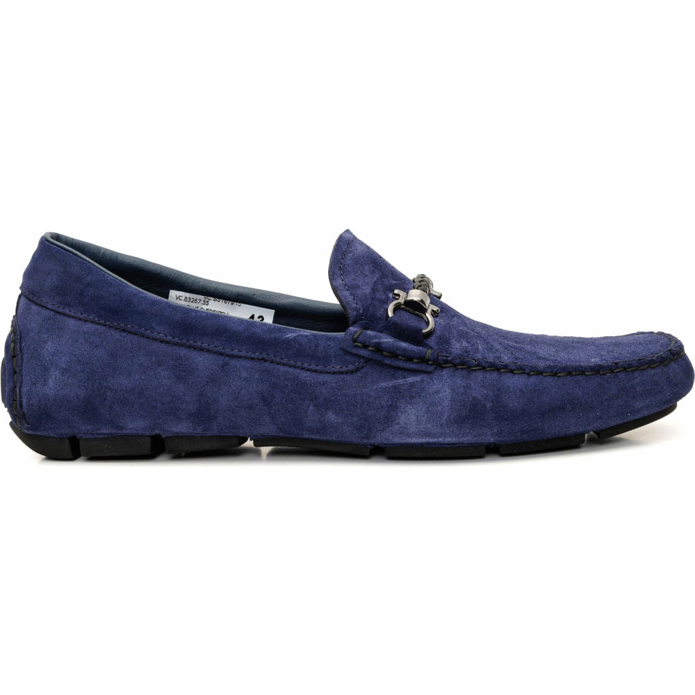 Vinci Leather The Bari Navy Suede Leather Bit Drive Loafer Image