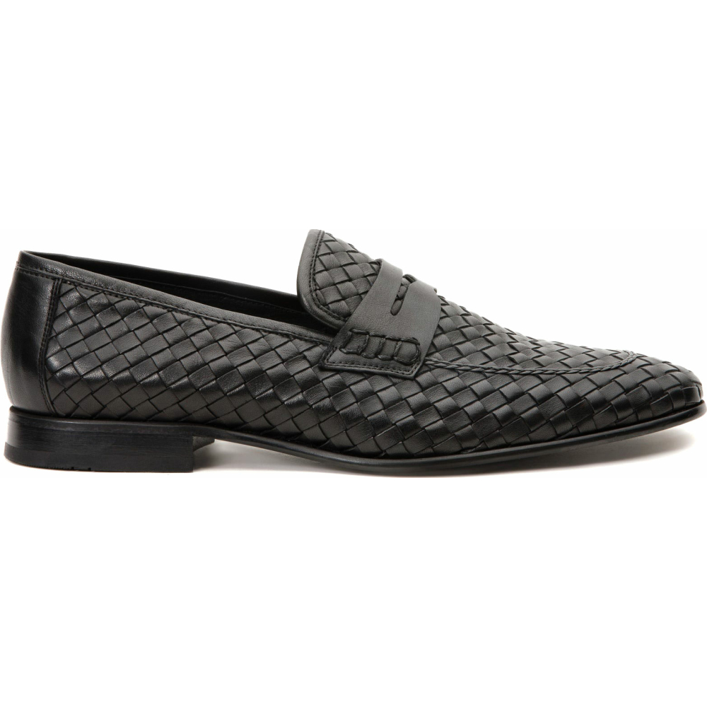 Vinci Leather The Grand Woven Leather Black Shoe Penny Loafer (11060) Image