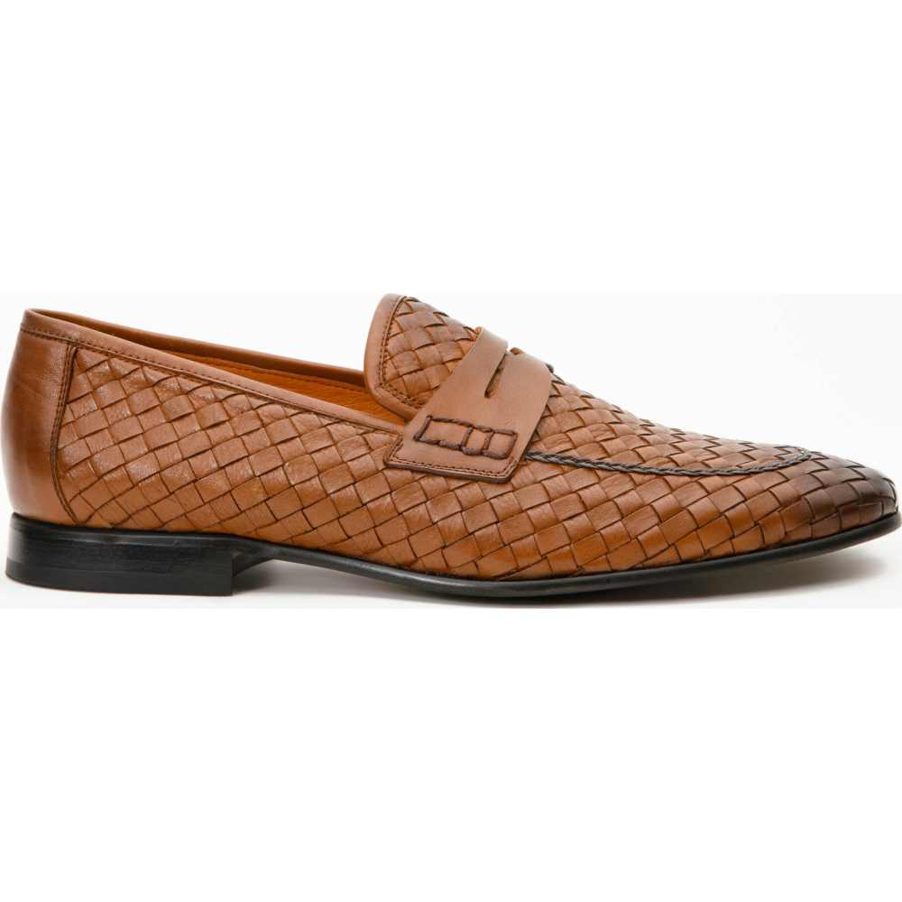 Vinci Leather The Grand Woven Leather Brown Shoe Penny Loafer (11060) Image