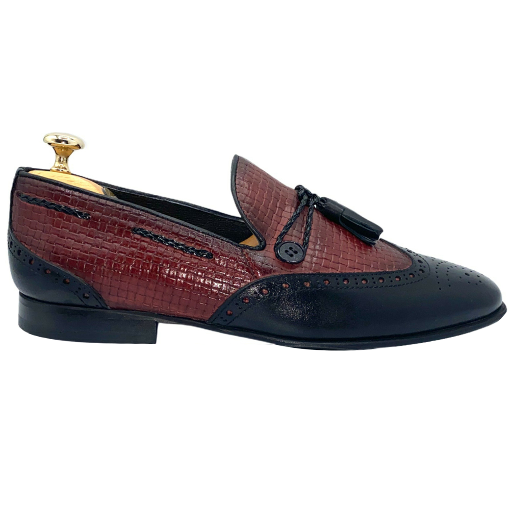 Vinci Leather The Istanbul Black / Burgundy Leather Tassel Loafer Shoe Image
