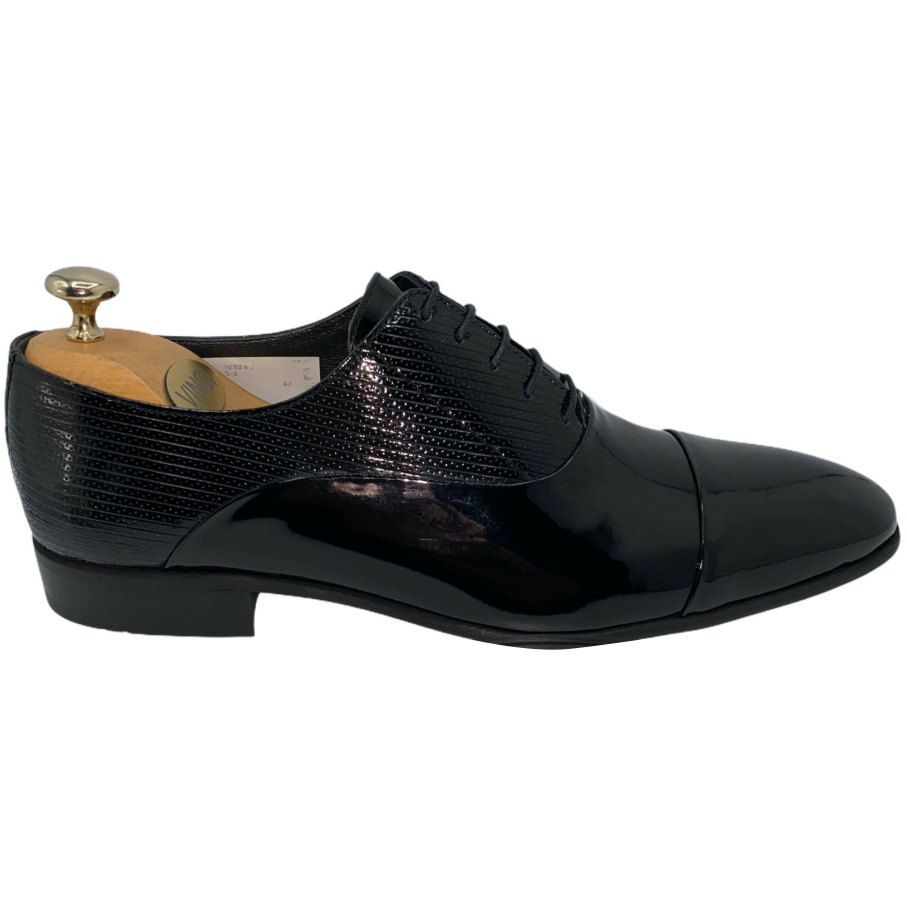 Vinci Leather The Lima Black Patent Leather Cap Toe Oxford Shoe (10524) Image