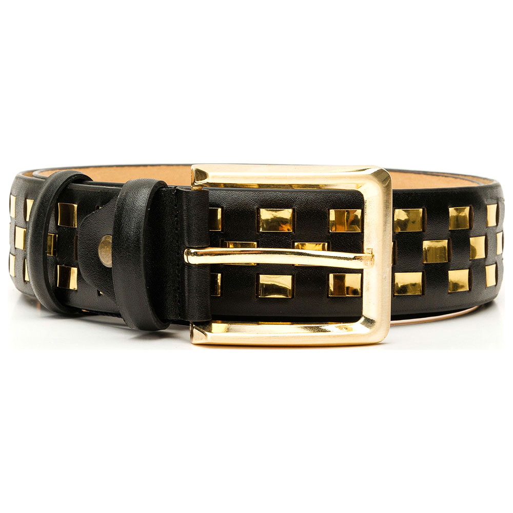 Vinci Leather The Mackenzie Black / Gold Woven Leather Belt Image