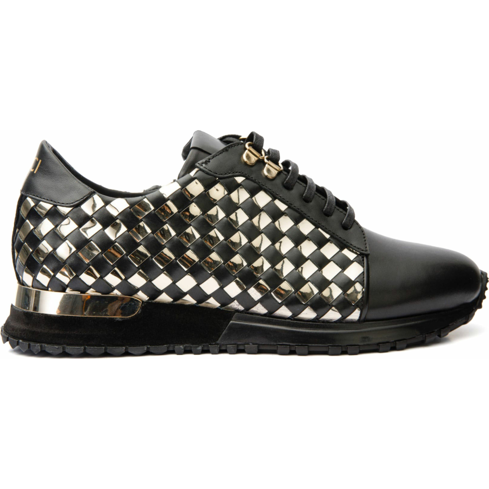 Vinci Leather The Mackenzie Black / Gold Woven Leather Sneaker (D-521) Image
