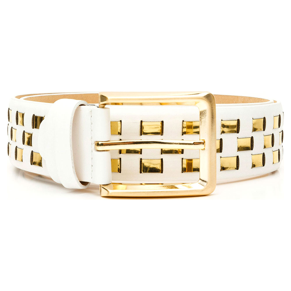 Vinci Leather The Mackenzie White / Gold Woven Leather Belt Image