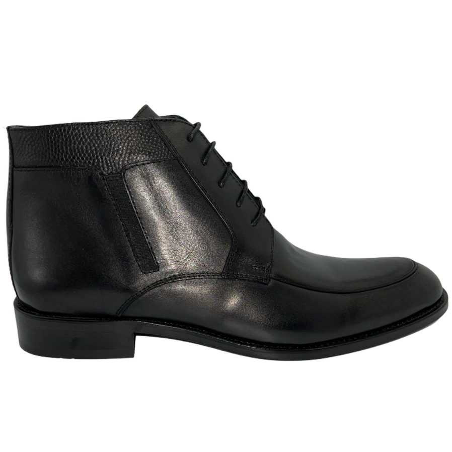 Vinci Leather The Madras Black Leather Dress Lace Up Boot With A Zipper (10708) Image