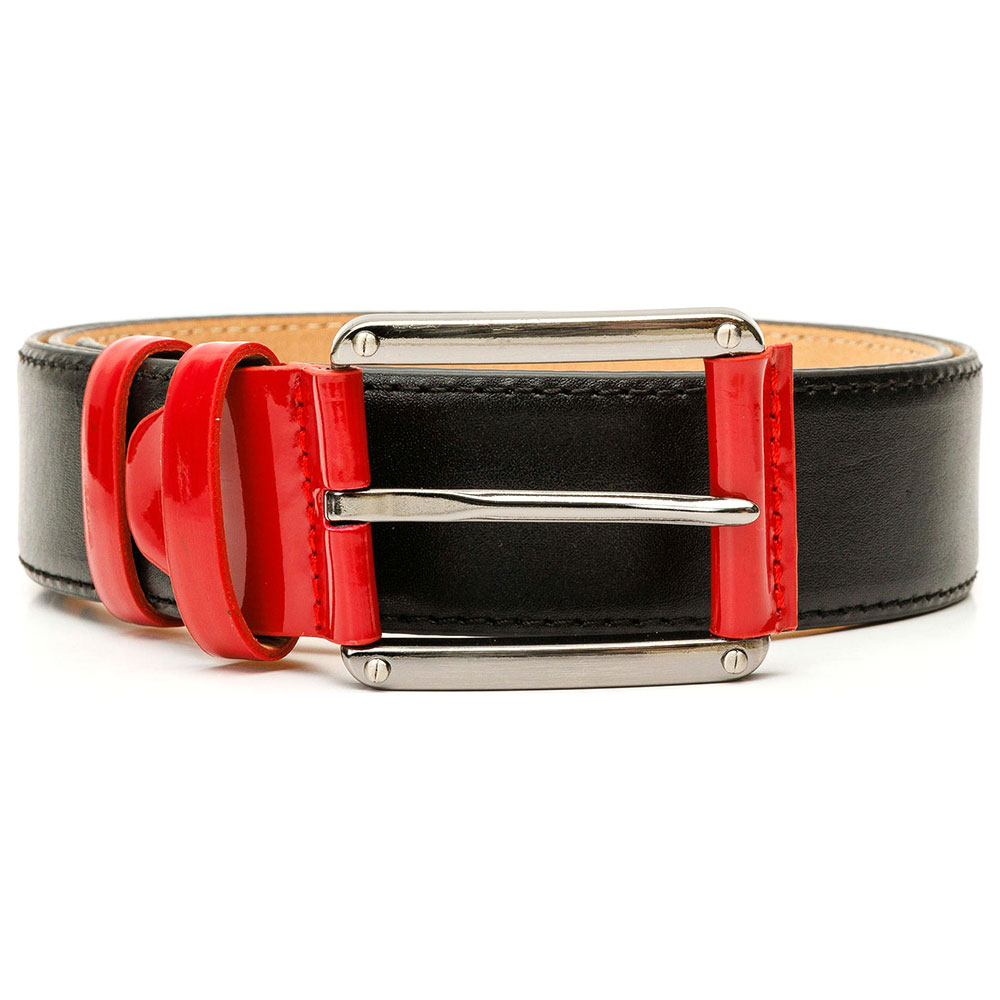 Vinci Leather The Maratea Black / Red Leather Belt Image