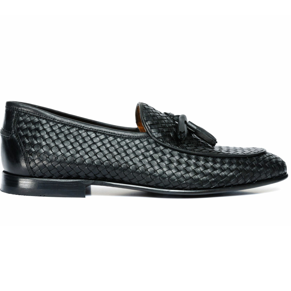 Vinci Leather The Mclean Shoe Black Woven Tassel Loafer (2088 S-1) Image