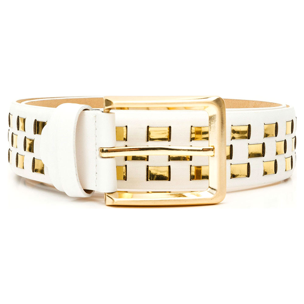 Vinci Leather The Mesina White / Gold Woven Leather Belt Image