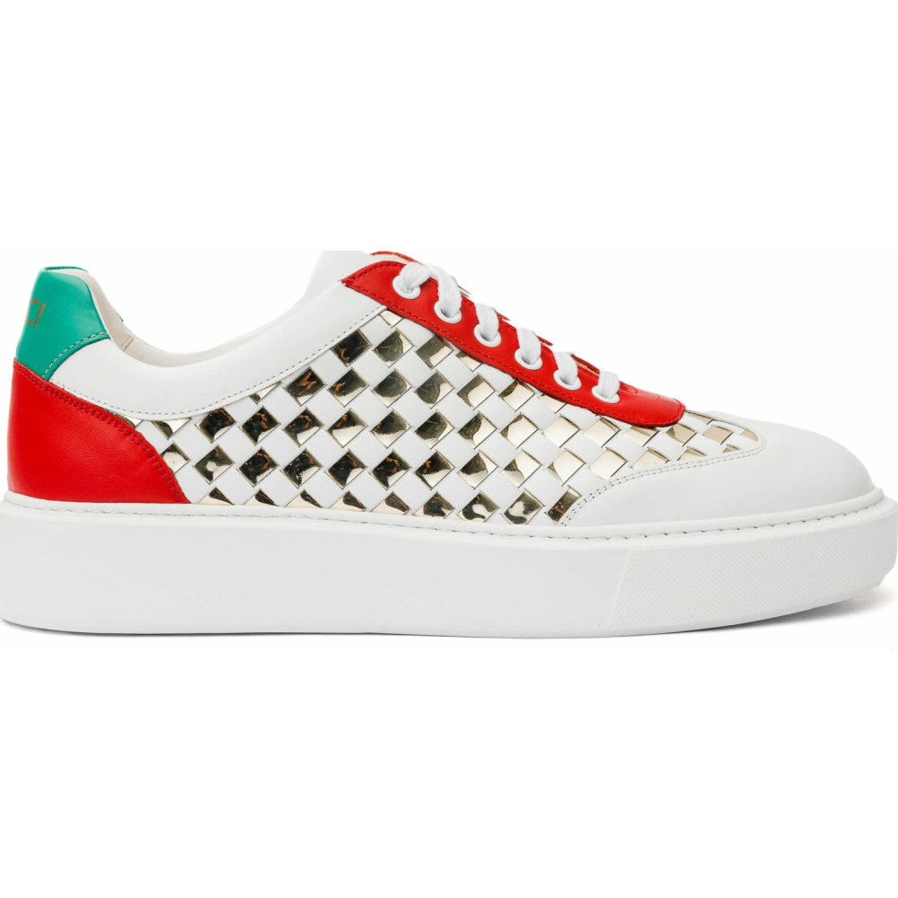 Vinci Leather The Messina White / Red Woven Leather Sneaker For Men (8022) Image