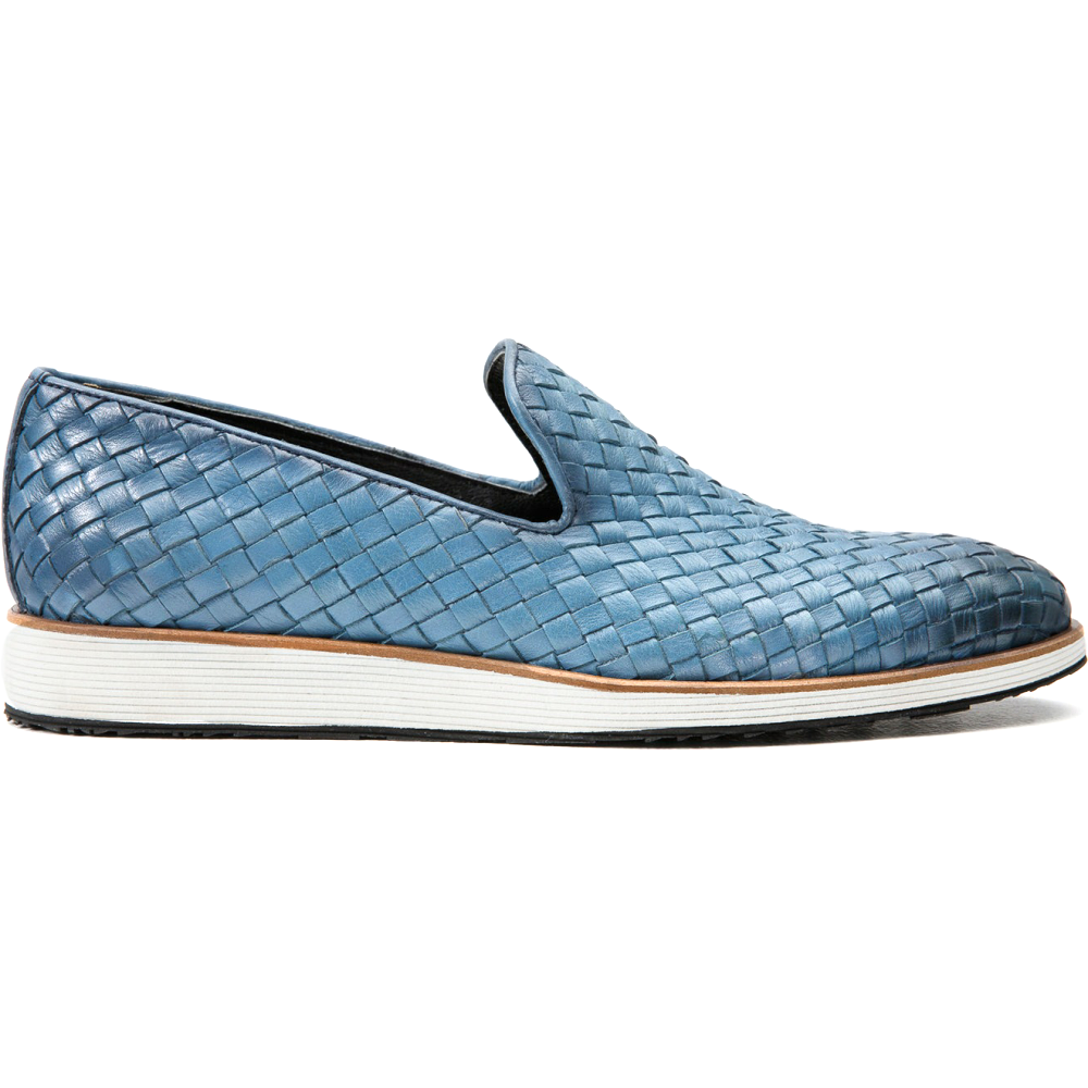 Vinci Leather The Ostrava Blue Leather Woven Slip-on Loafer Shoe (12603) Image