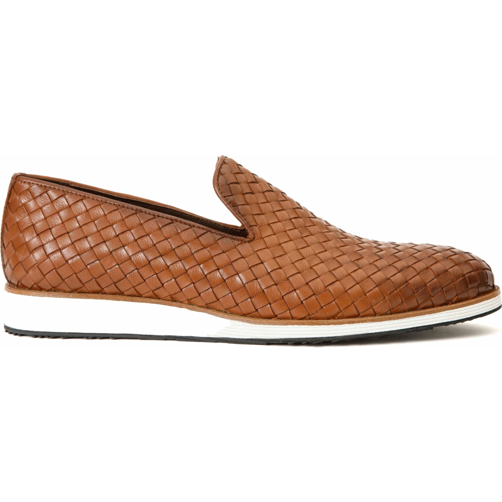 Vinci Leather The Ostrava Brown Leather Woven Slip-on Loafer Shoe (12603) Image