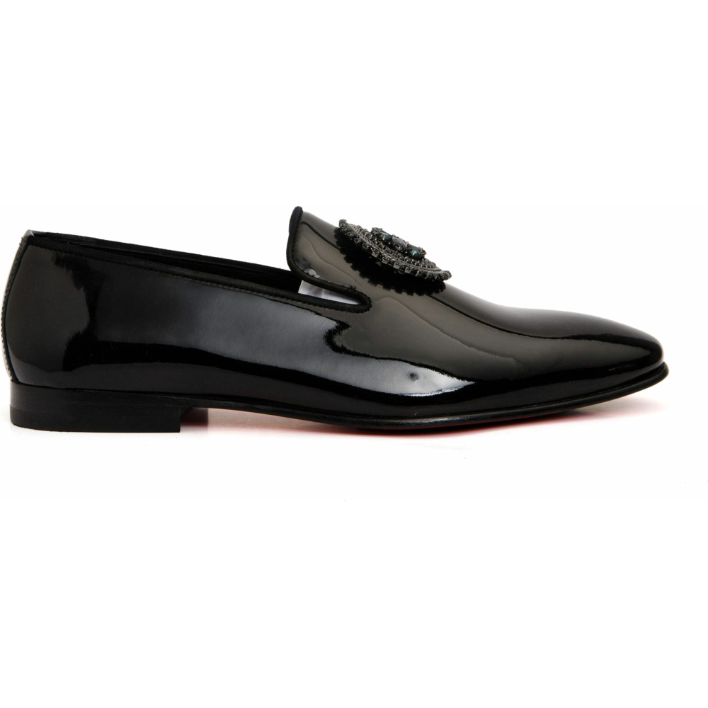Vinci Leather The Pombe Black Patent Leather Dress Slip-on Loafer Shoe Image