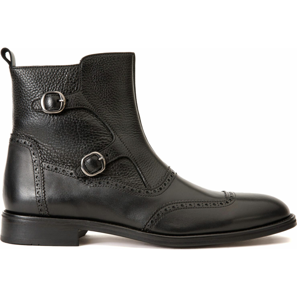 Vinci Leather The Rand Black Leather Double Buckle Brogue Boot With A Zipper (14560 S-2) Image